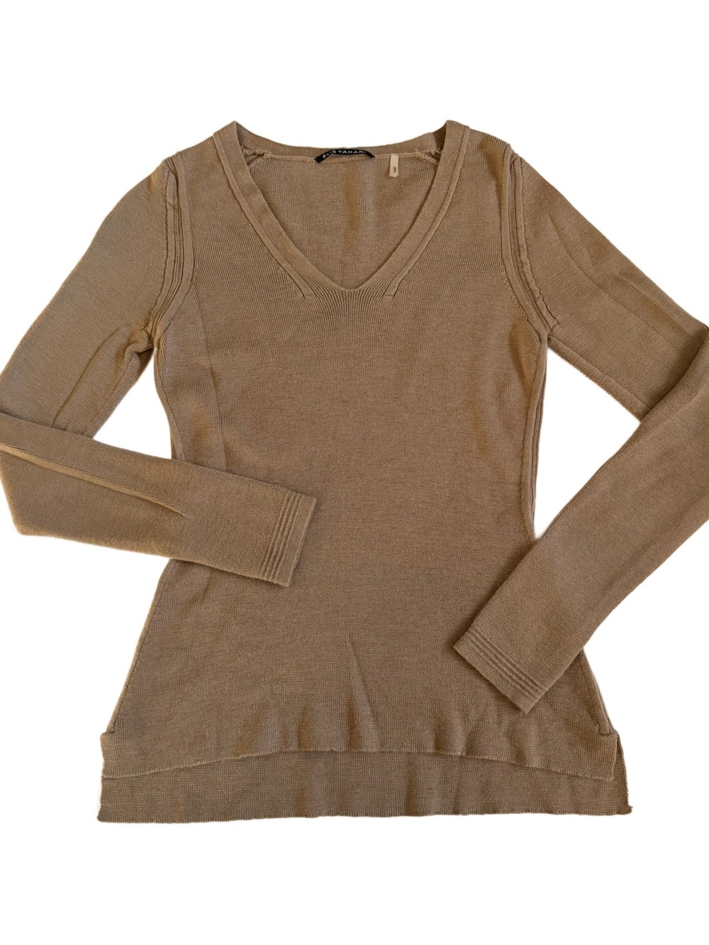 Elie Tahari Extra Fine Merino Wool Knit Sweater Tan Beige Women Size XS C16Y6504